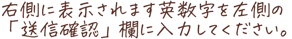 右側に表示されます英数字を左側の
    「送信確認」欄に入力してください。