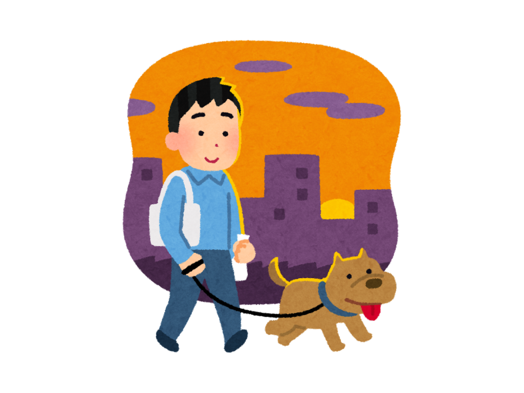 犬と夕さんぽ