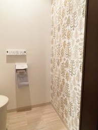 柔らかく優しい印象の流線的デザインでトイレ空間を演出 世田谷区S様邸